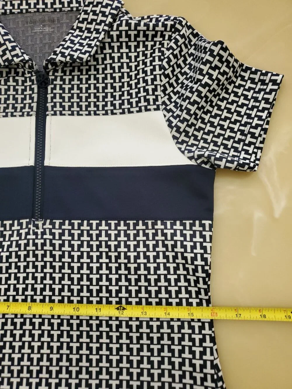 Tory Burch Sport Performance Jacquard Color-Block 1/4 Zip Logo Dress Size Small